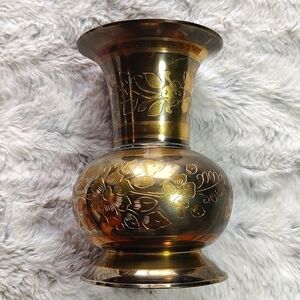 Vintage Hand Engraved Brass Vase